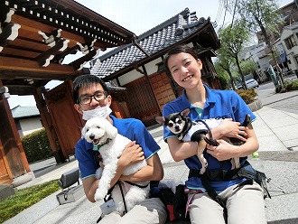 お寺で仲良く♪