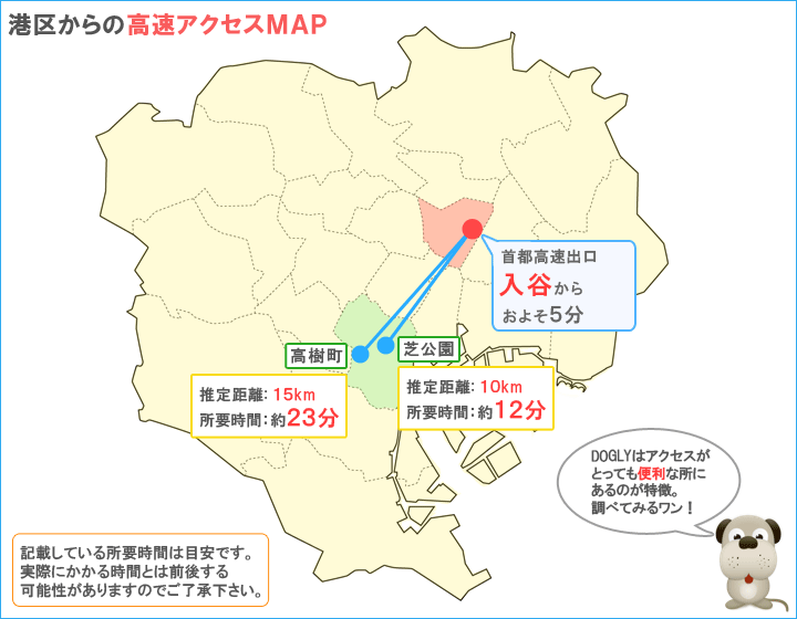 港区から車でのアクセスマップ